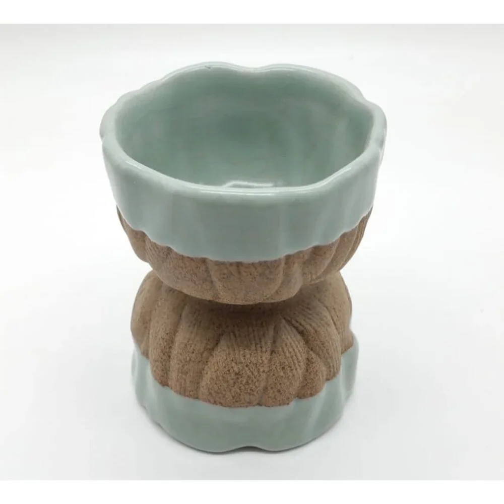 2 Small Celadon Flower Bloom Two-Tone Ceramic Bowls